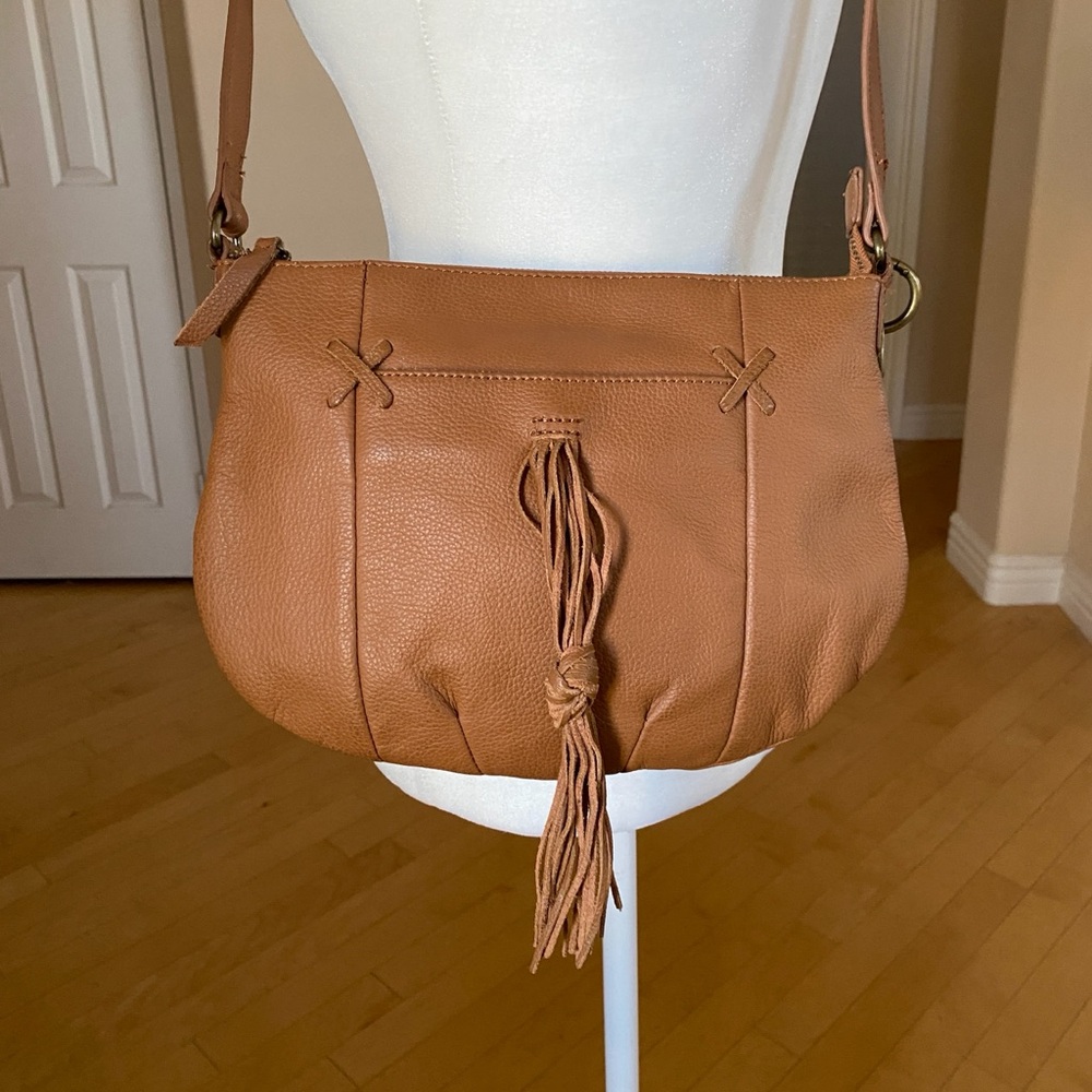 Lucky Brand Tan Leather Crossbody Bag with Tassel